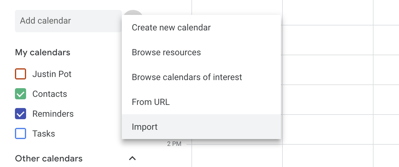 Google Calendar import