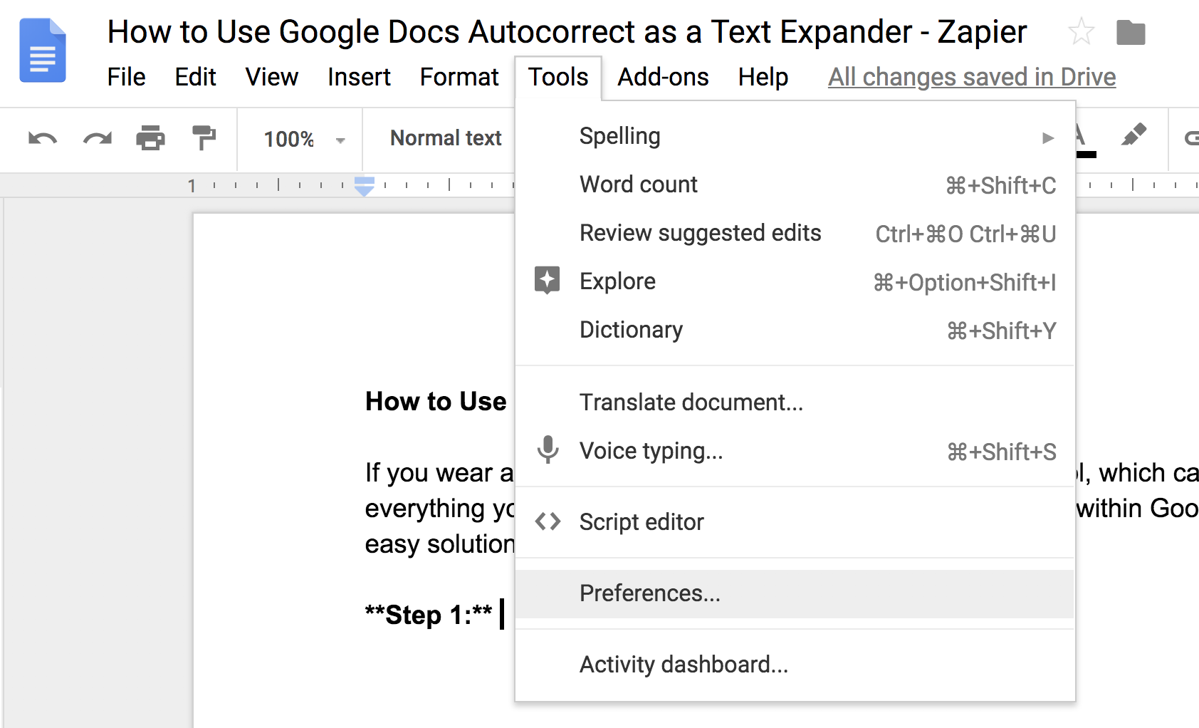 Click Tools, then Preferences