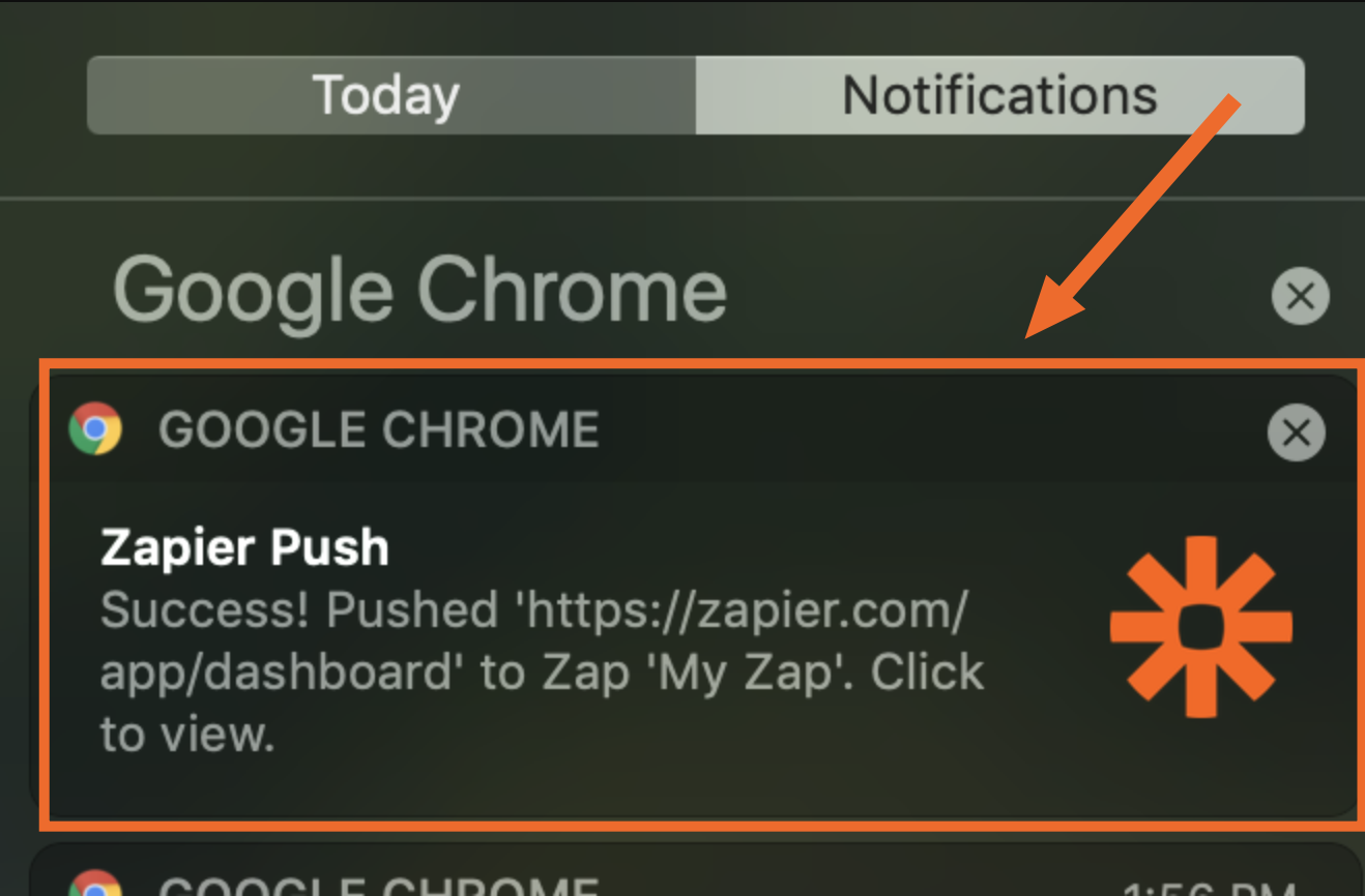 Click the notification bubble to see a Zap's status.