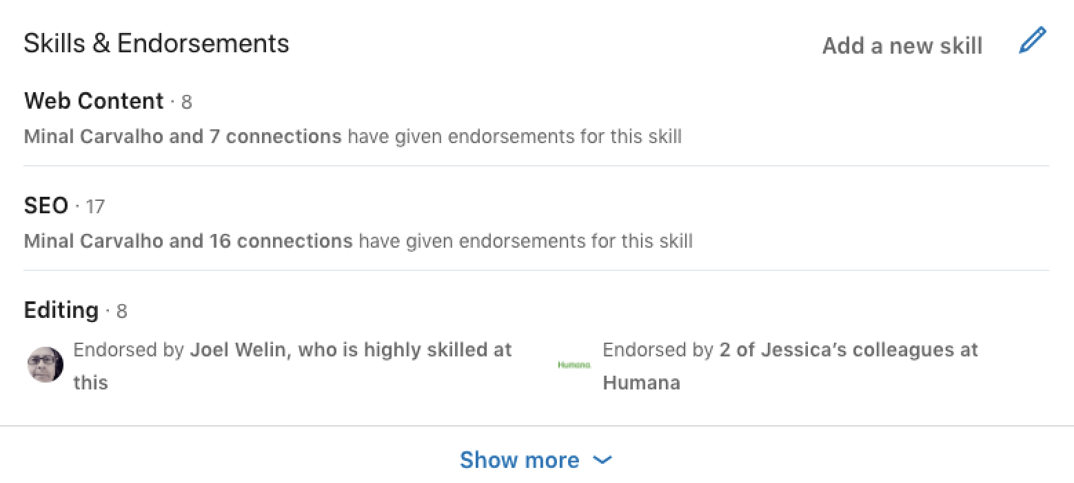 LinkedIn skills and endorsements