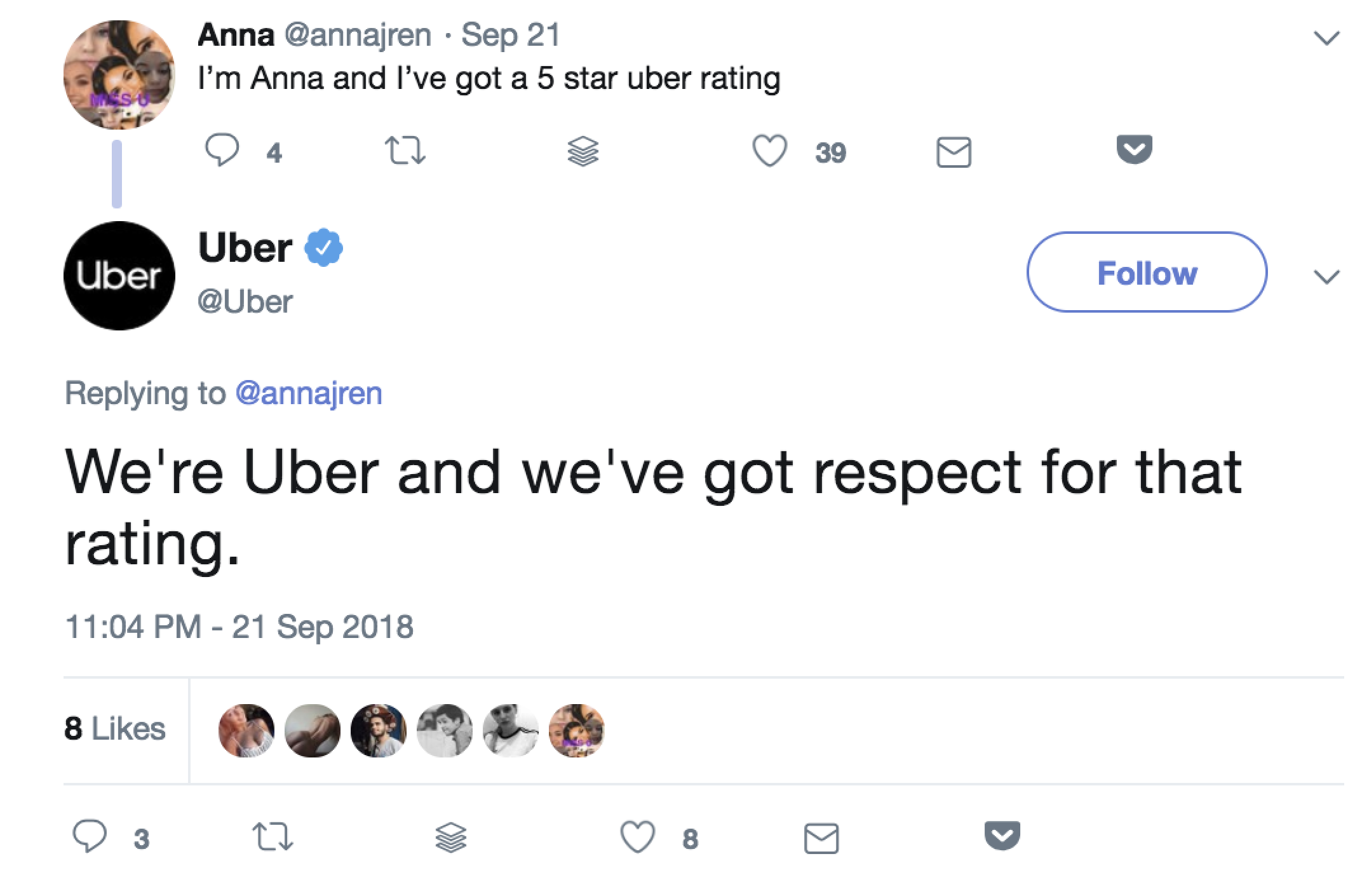 Uber's social listening on Twitter