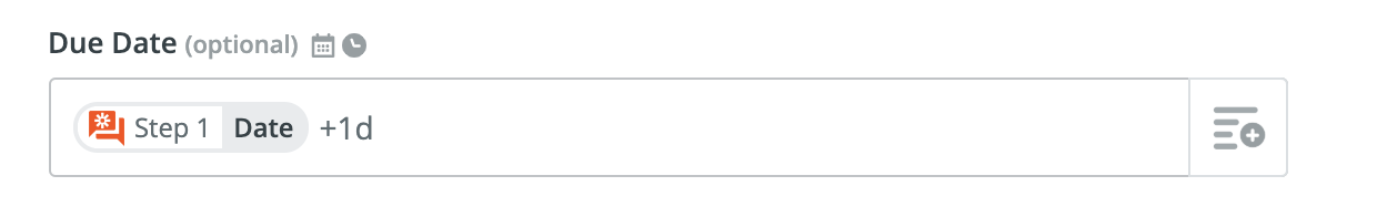 In order to set the due date one day after the date from Step 1, we can add "1d" after the value.