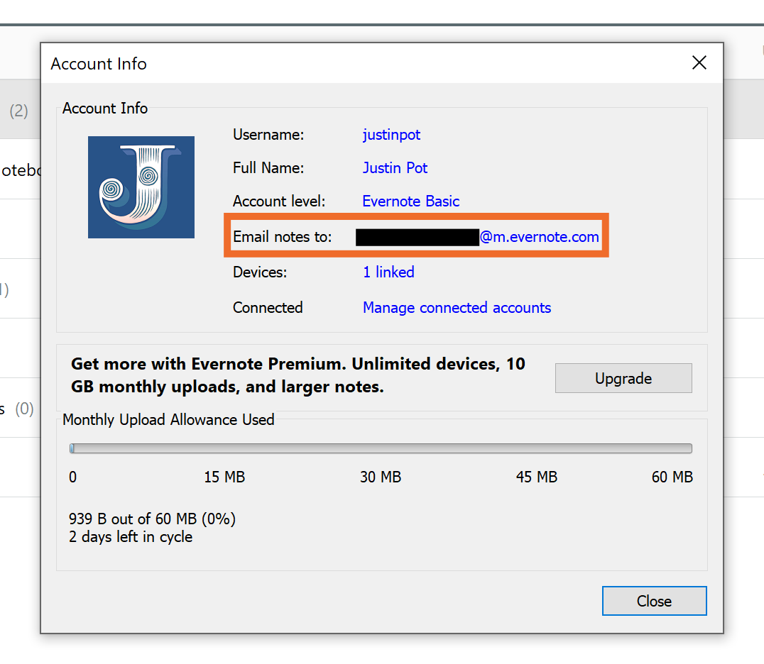 Evernote Windows email address