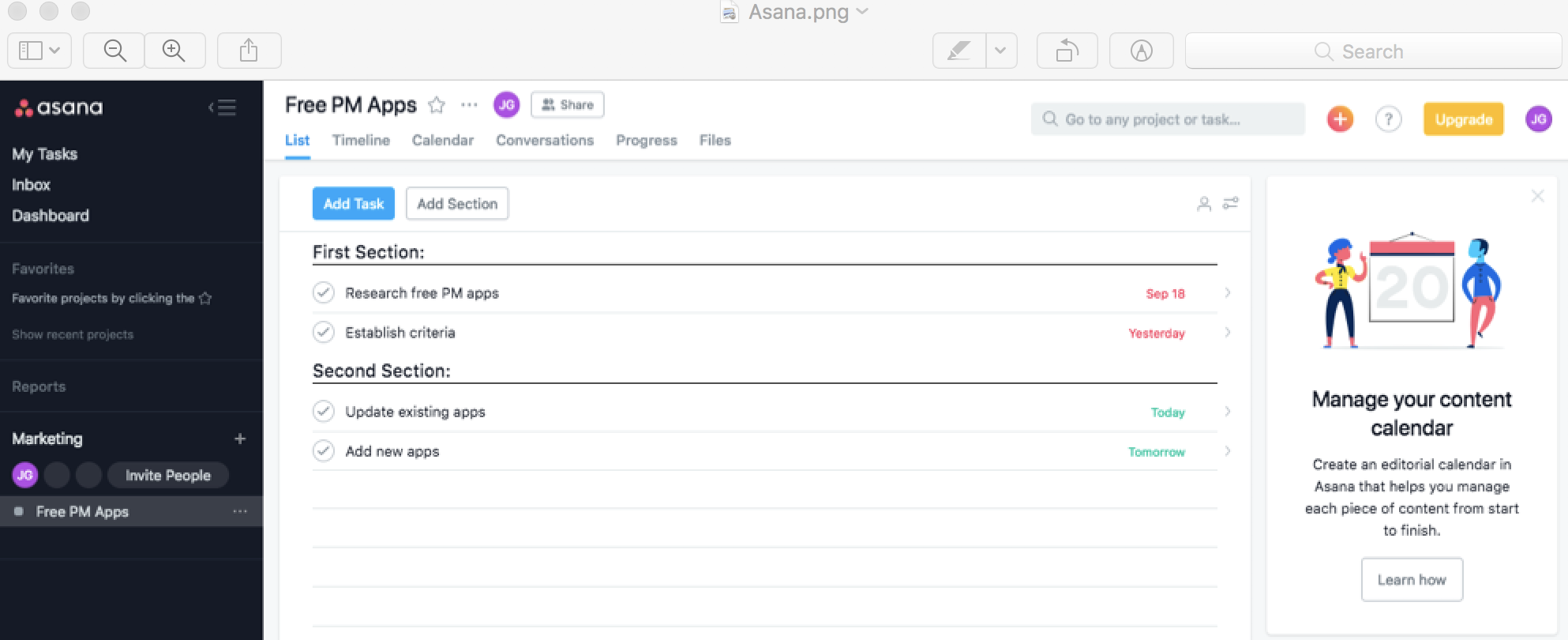 Asana interface