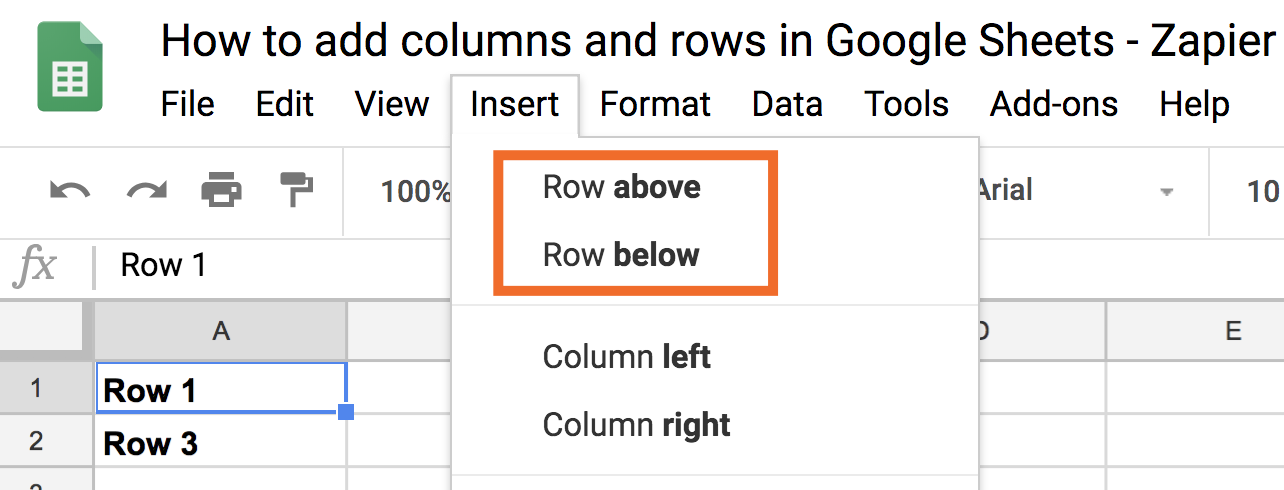 Row above or Row below