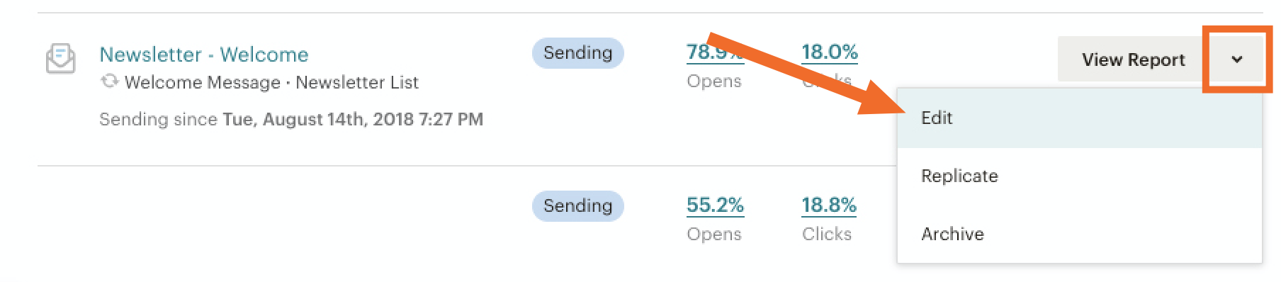 Click arrow and then Edit