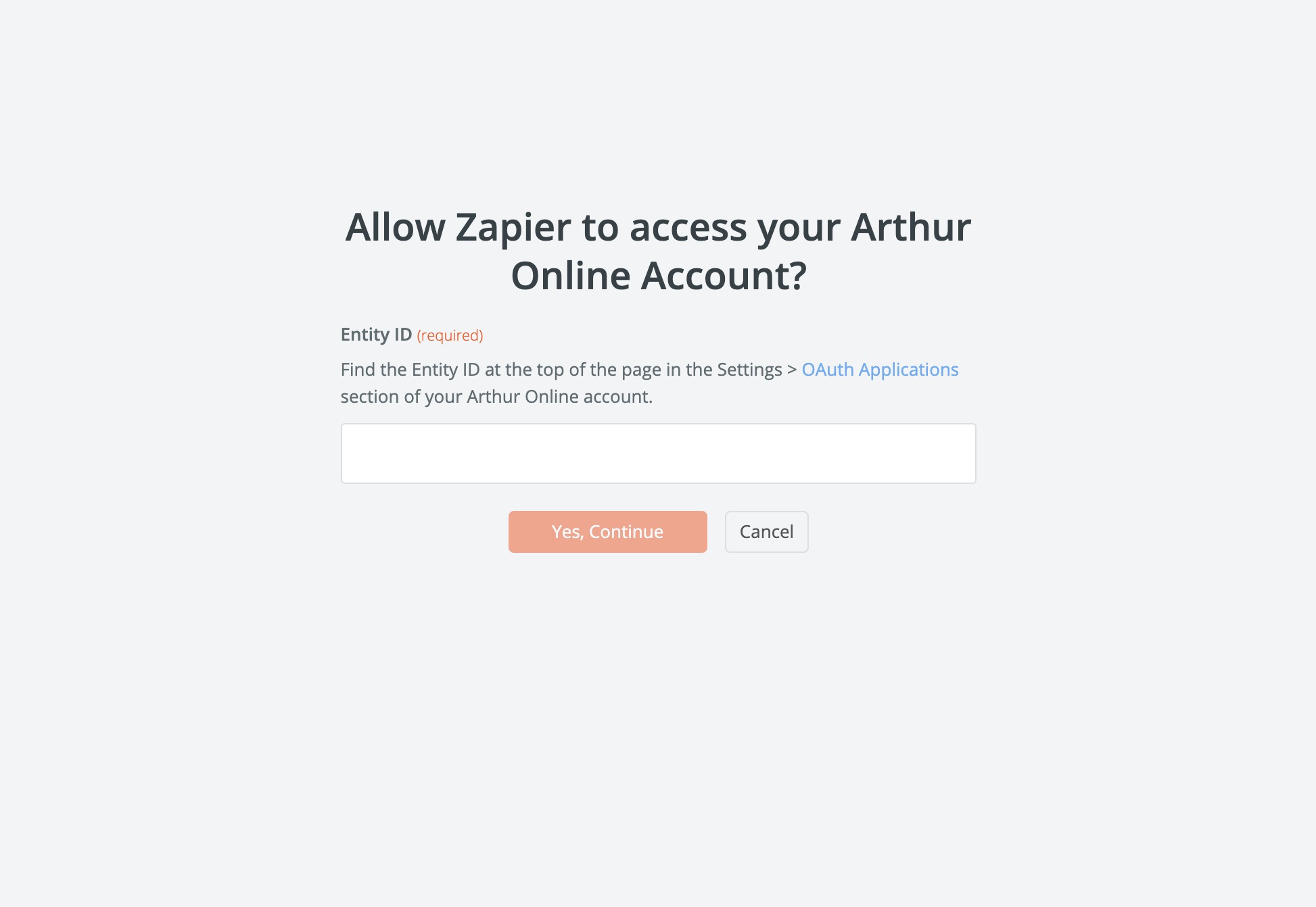 Enter your Entity ID from Arthur Online