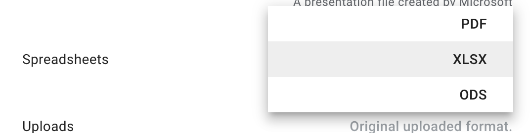 Google Sheets file formats in Google Takeout