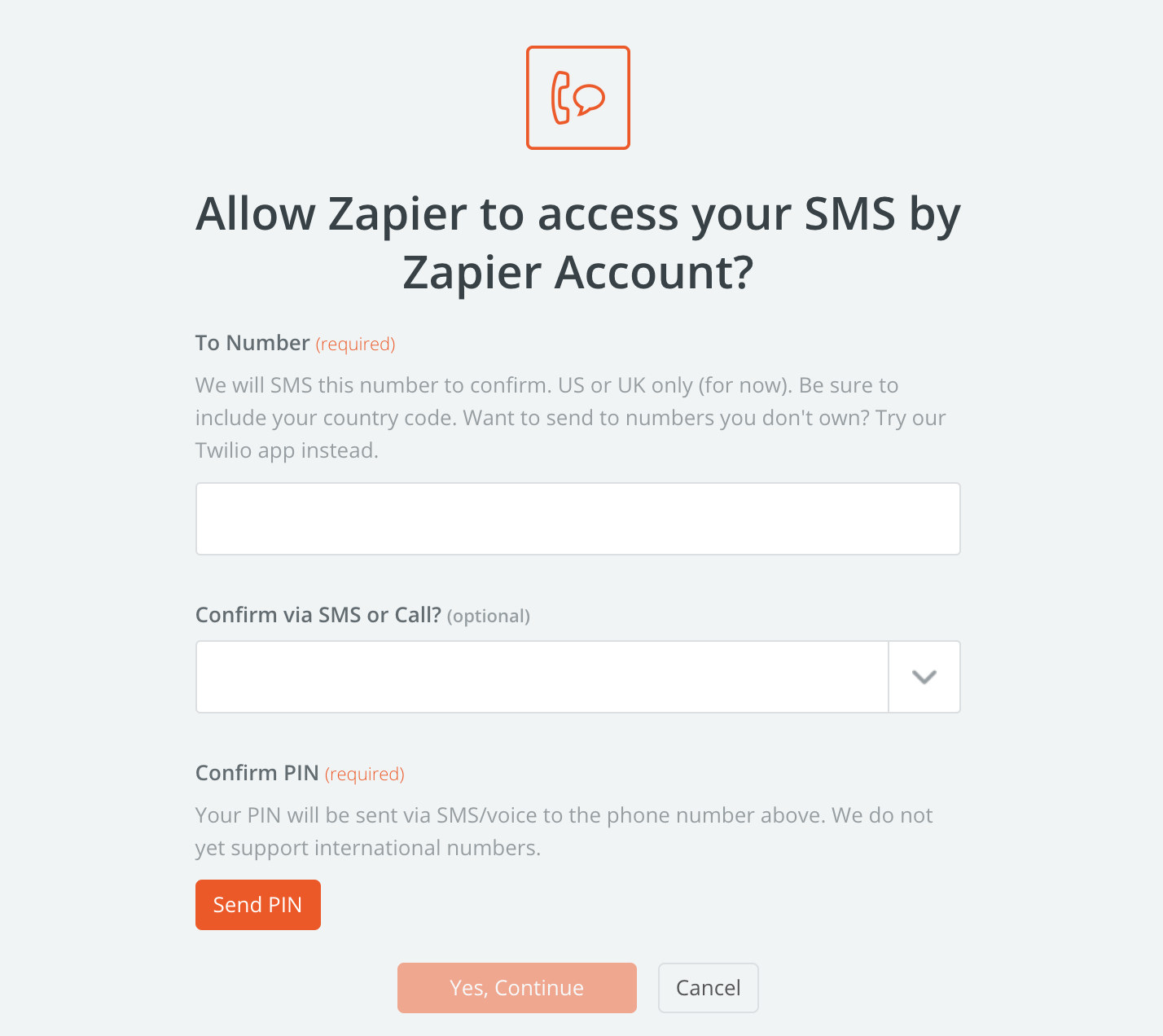 Setting up SMS by Zapier