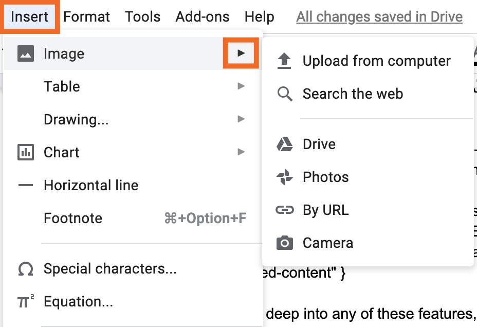 Insert image in Google Docs