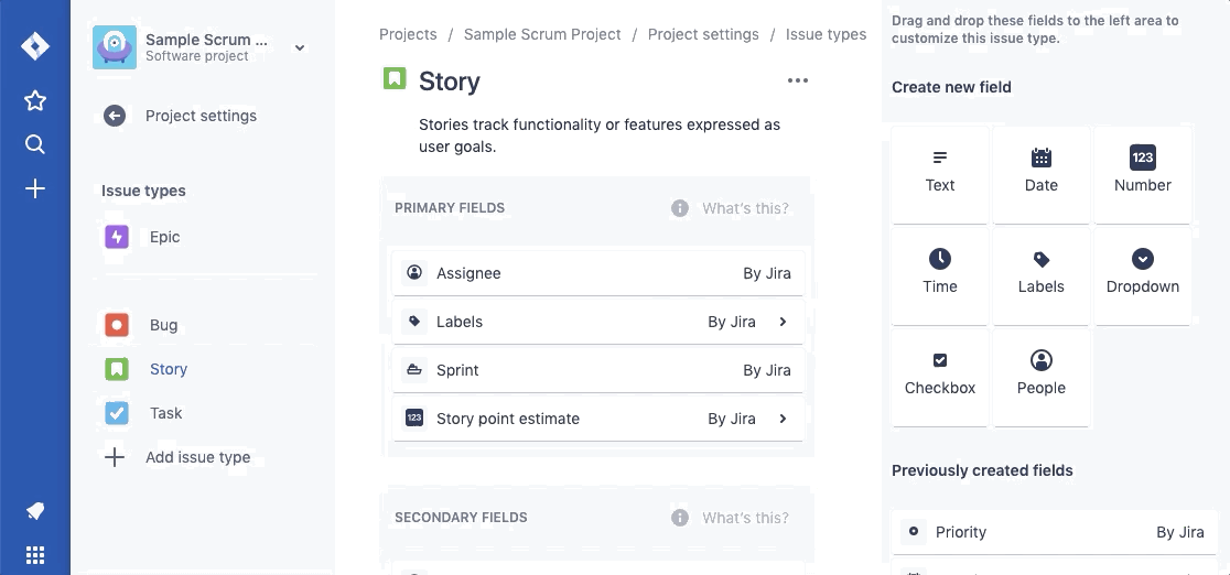 add fields to issue types in Jira