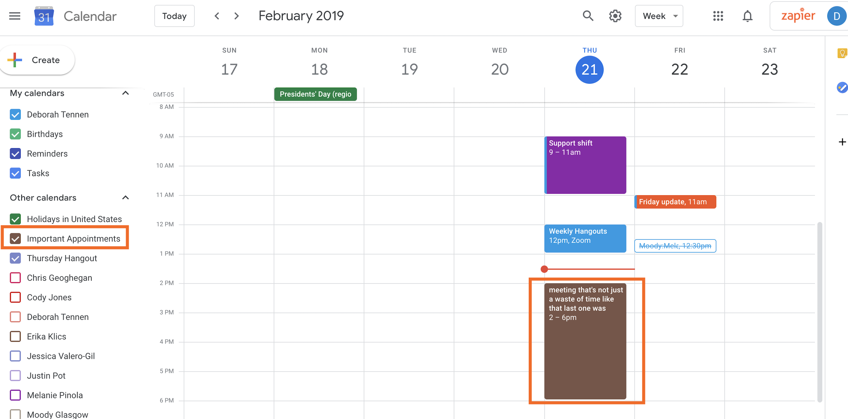 Google Calendar view shared