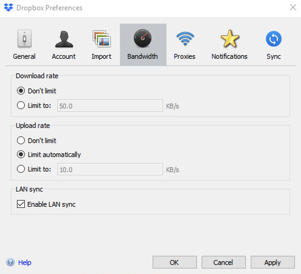 LAN sync option on Dropbox