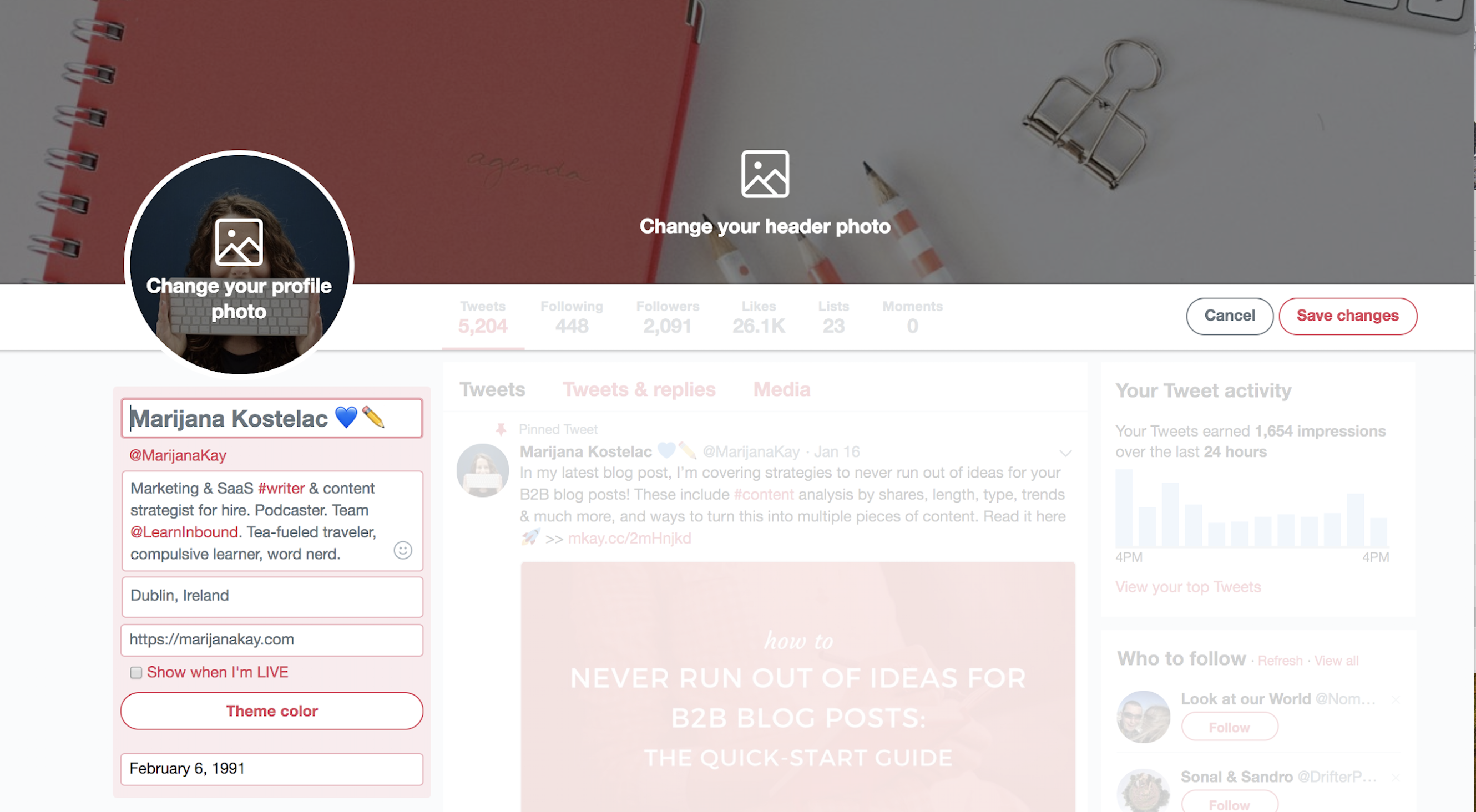 Twitter profile setup