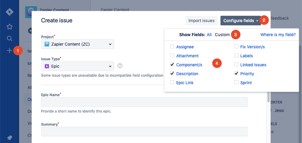 configure issue fields in Jira