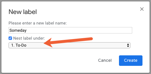 create a sublabel in Gmail