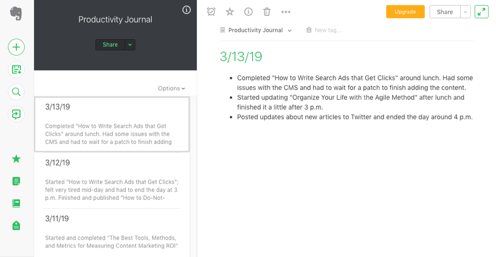 Evernote productivity journal