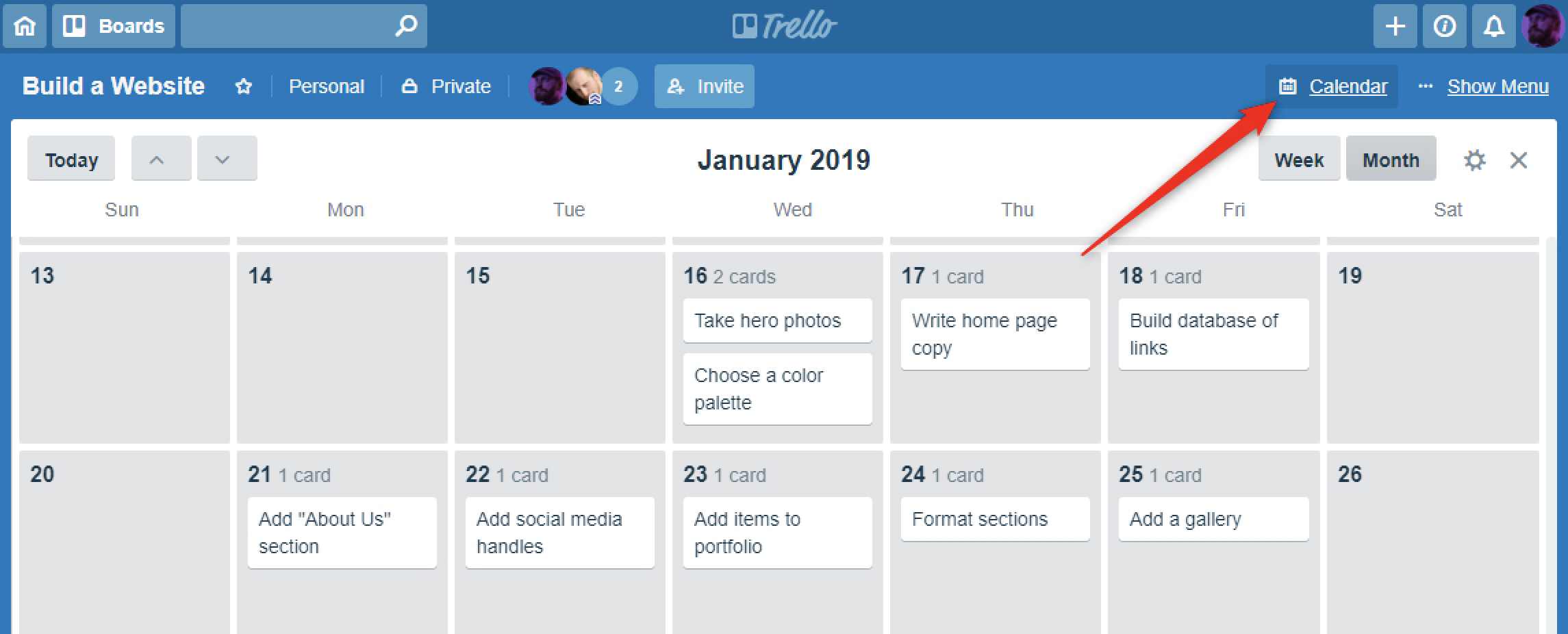 trello calendar view