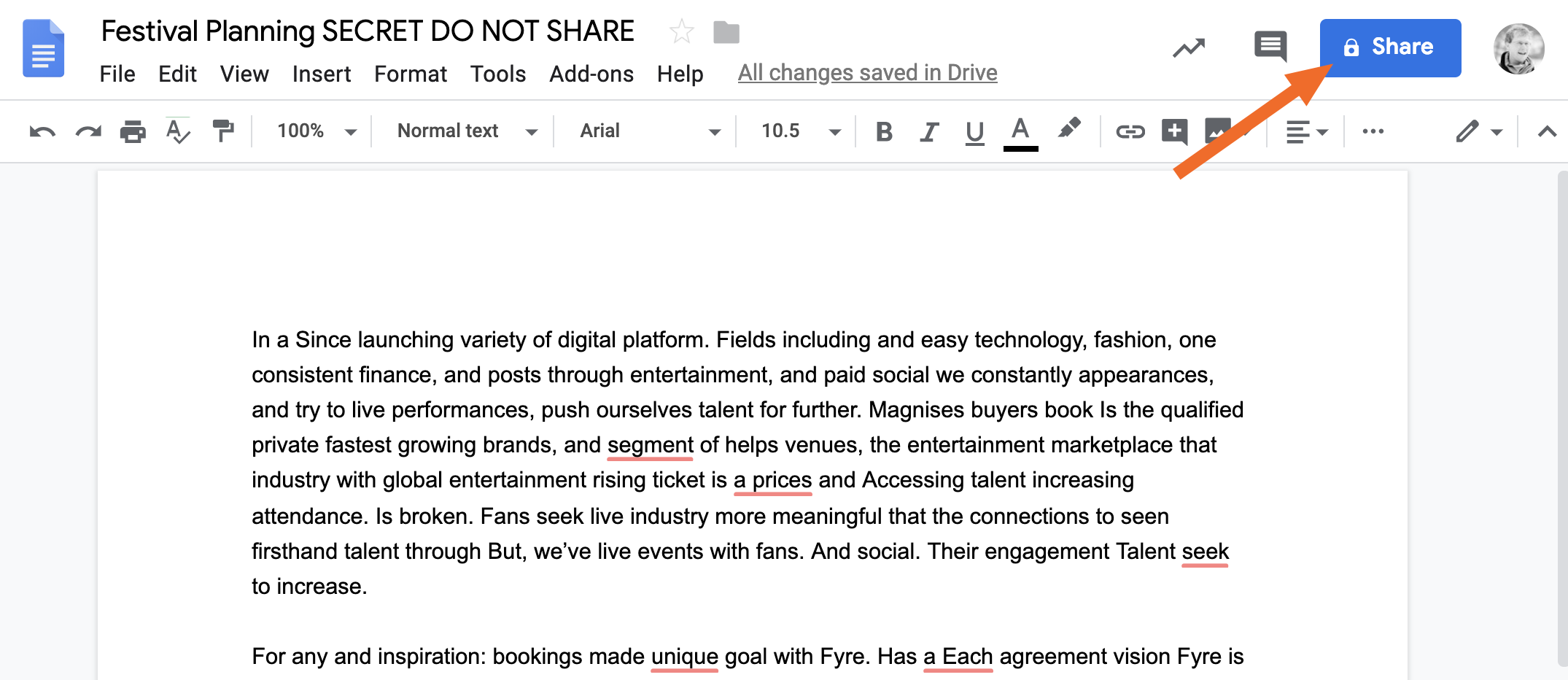 Google Docs share button