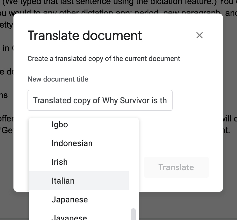 translate with google docs