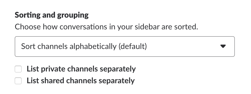 Slack channels order