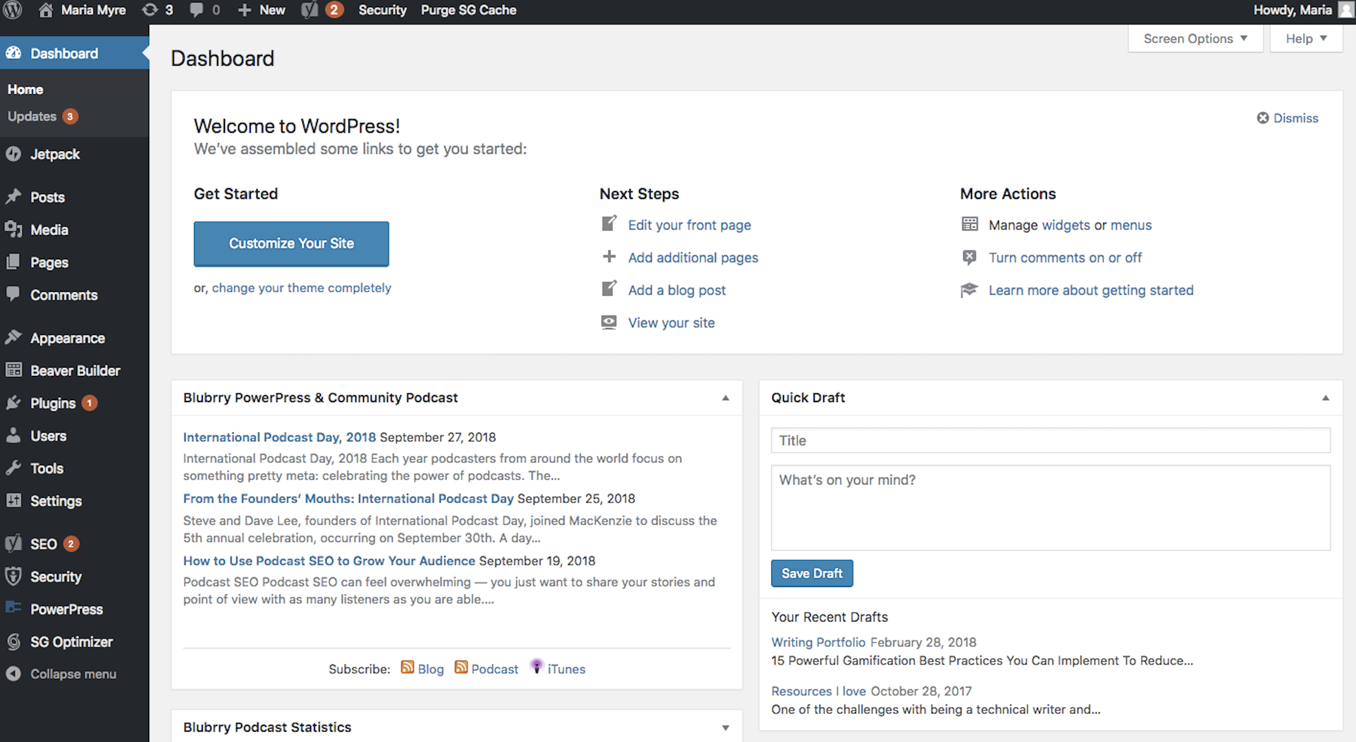 WordPress dashboard