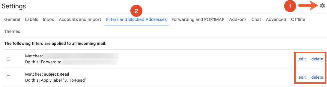 edit and delete Gmail filters