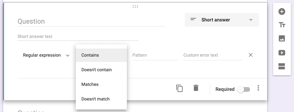 field validation options in Google Forms