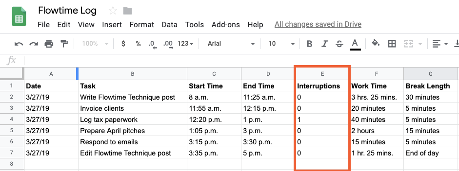 tracking interruptions for Flowtime