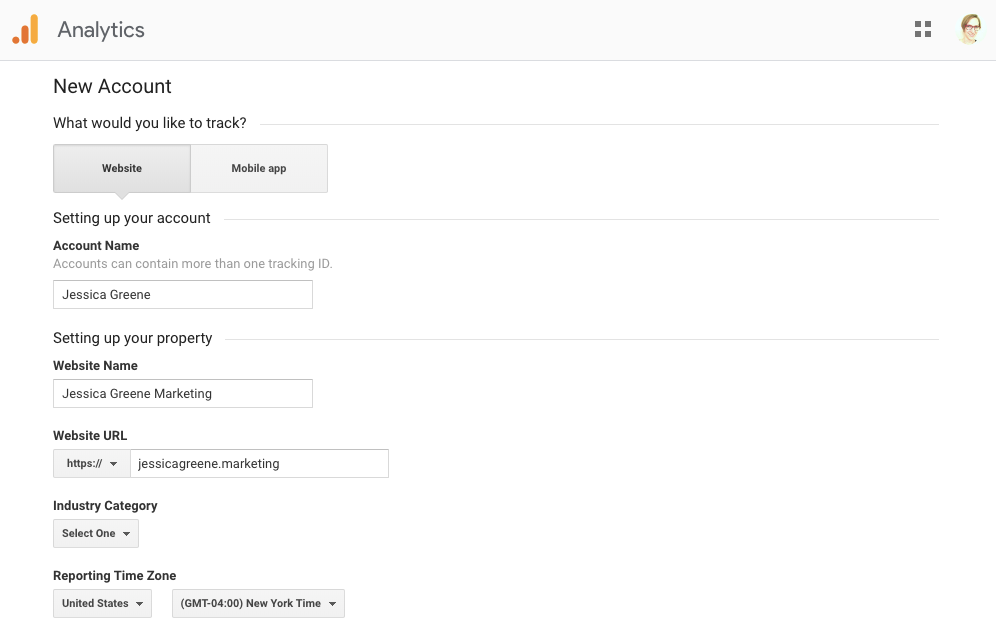 create a Google Analytics account