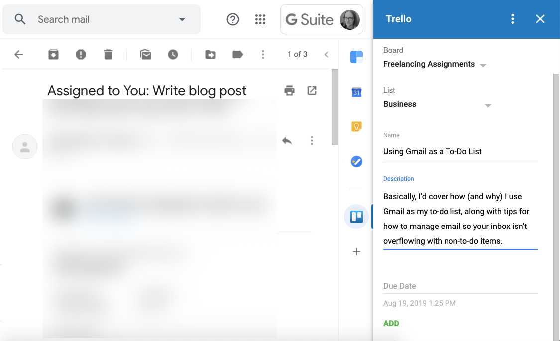 Gmail Trello add-on