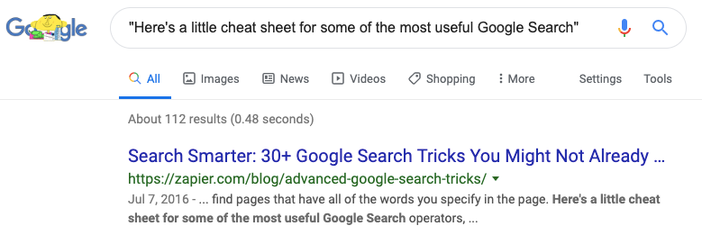 Google exact match search operator