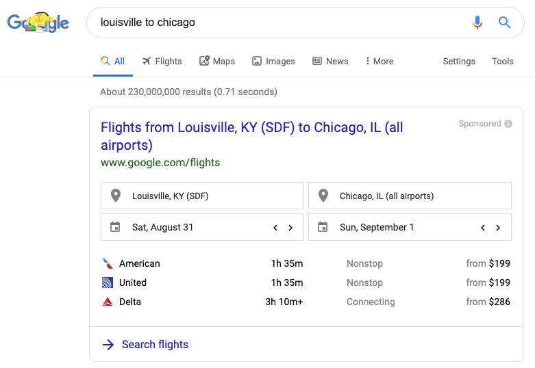 Google flight information