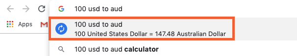 Google omnibar currency calculator