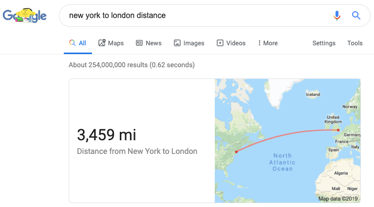 Distance calculator in Google search results