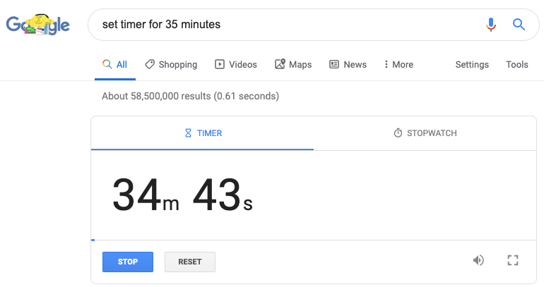 timer in Google's search results