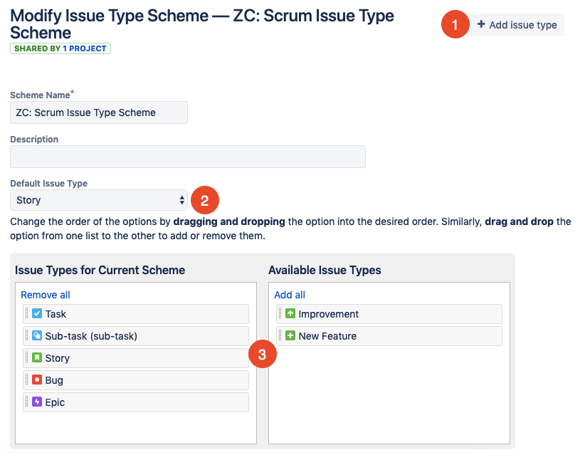 add or remove issue types in Jira