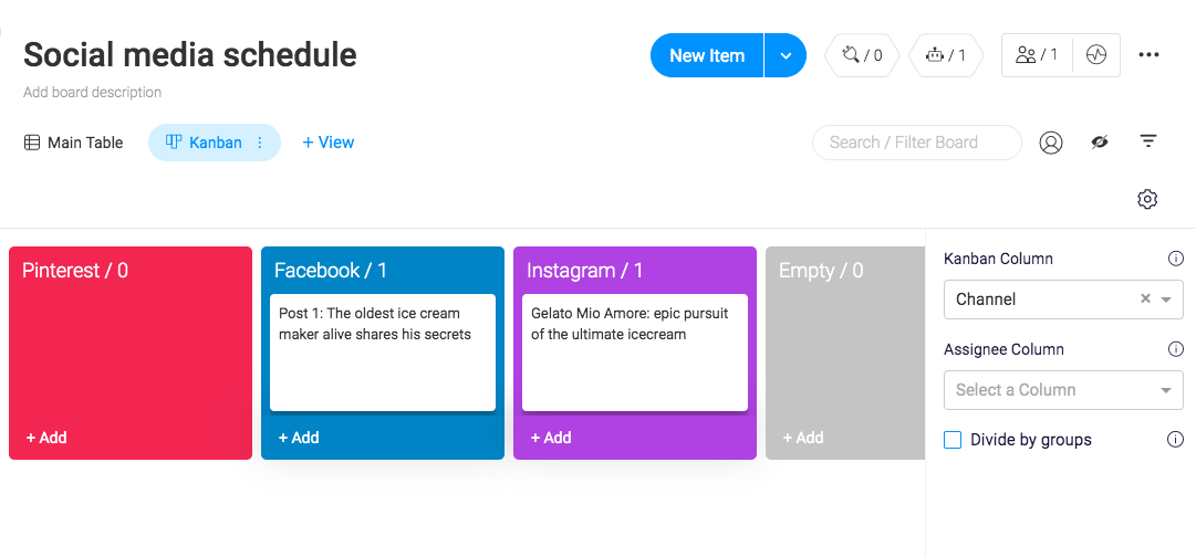 Changing the project view to Kanban in Monday