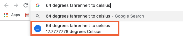 Google omnibar unit converter