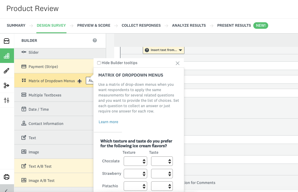 question options in SurveyMonkey