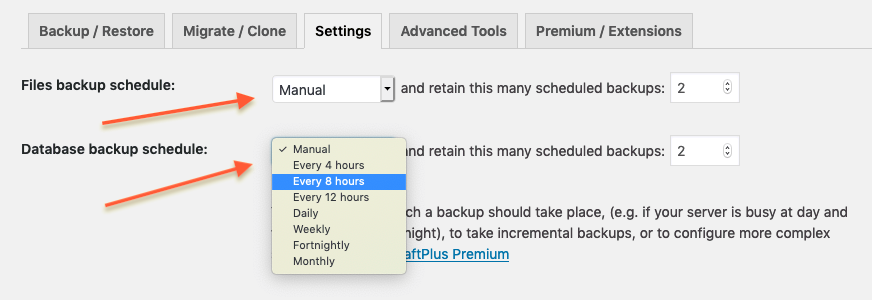 Set backup frequency