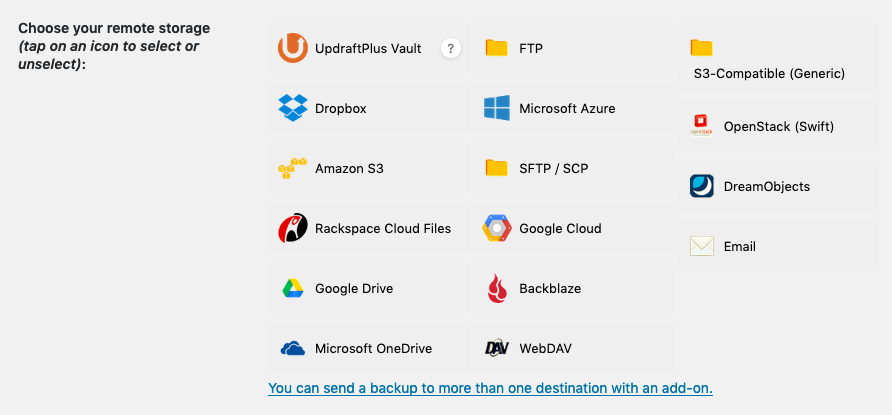 Select backup destination