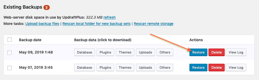 Restore backups
