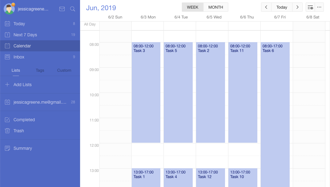 TickTick Premium calendar view