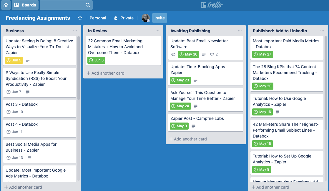 Trello Kanban board