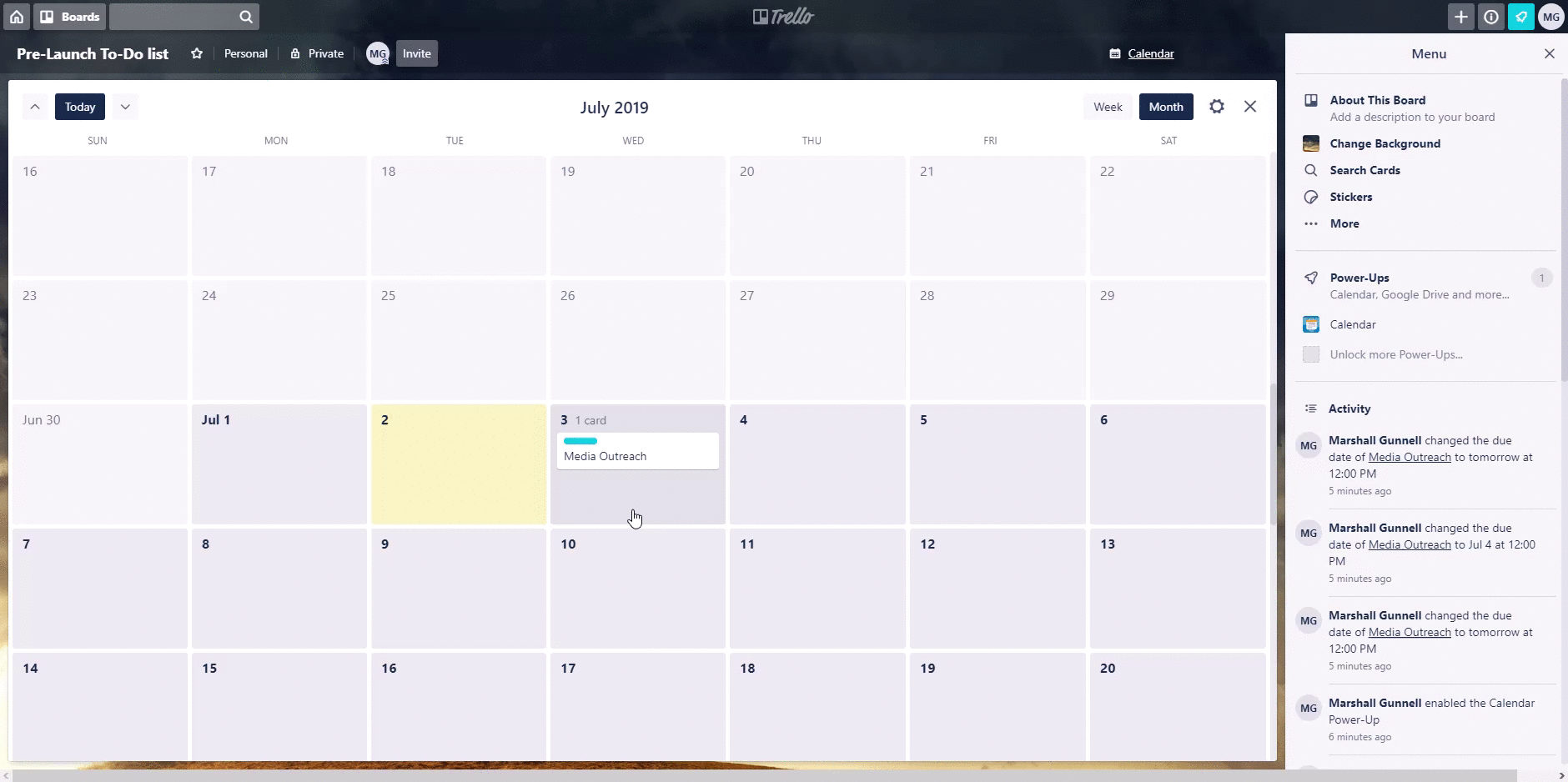 calendar for trello review