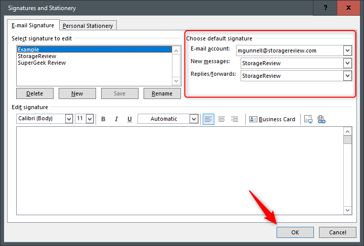 Selecting which signature to use