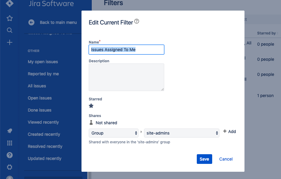 Jira edit filter form