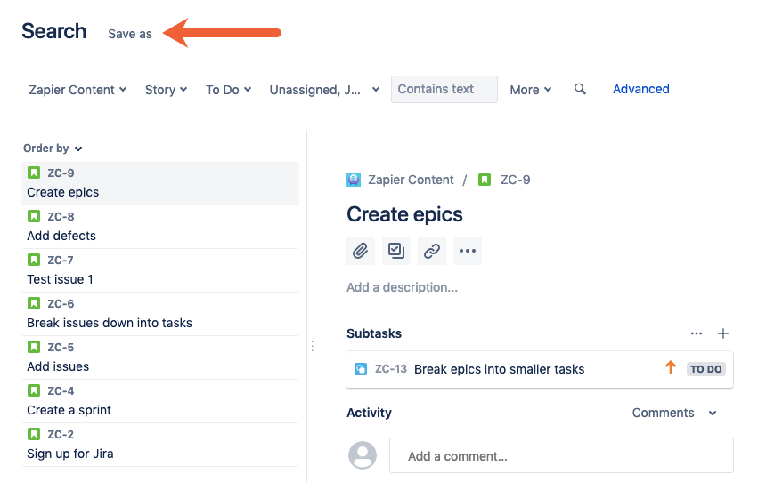 save a Jira search as a filter