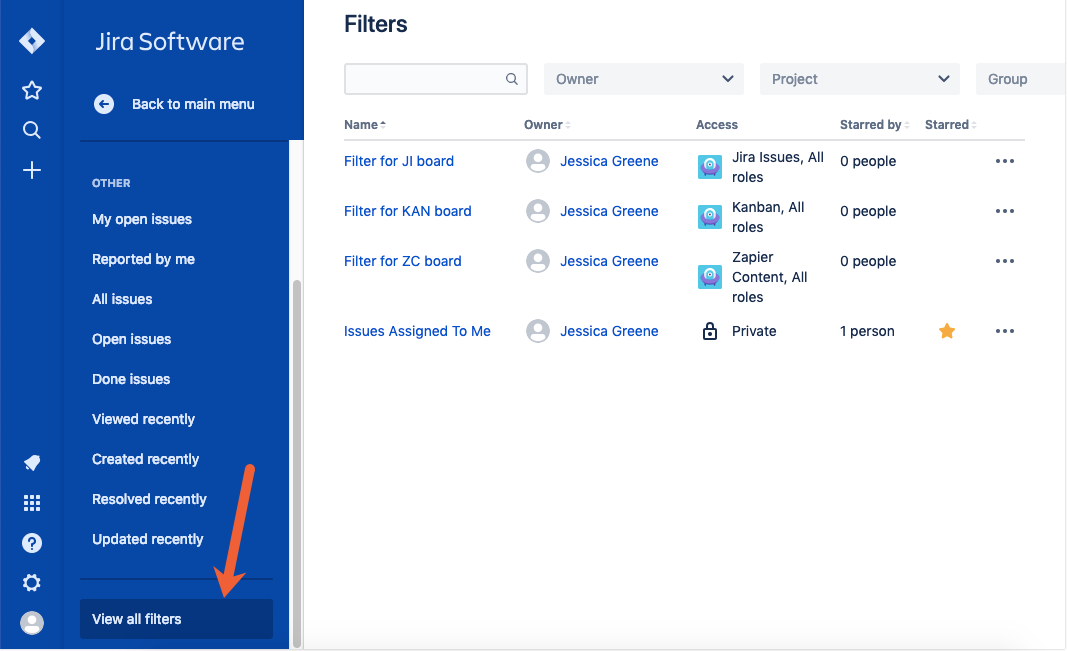 view all Jira filters